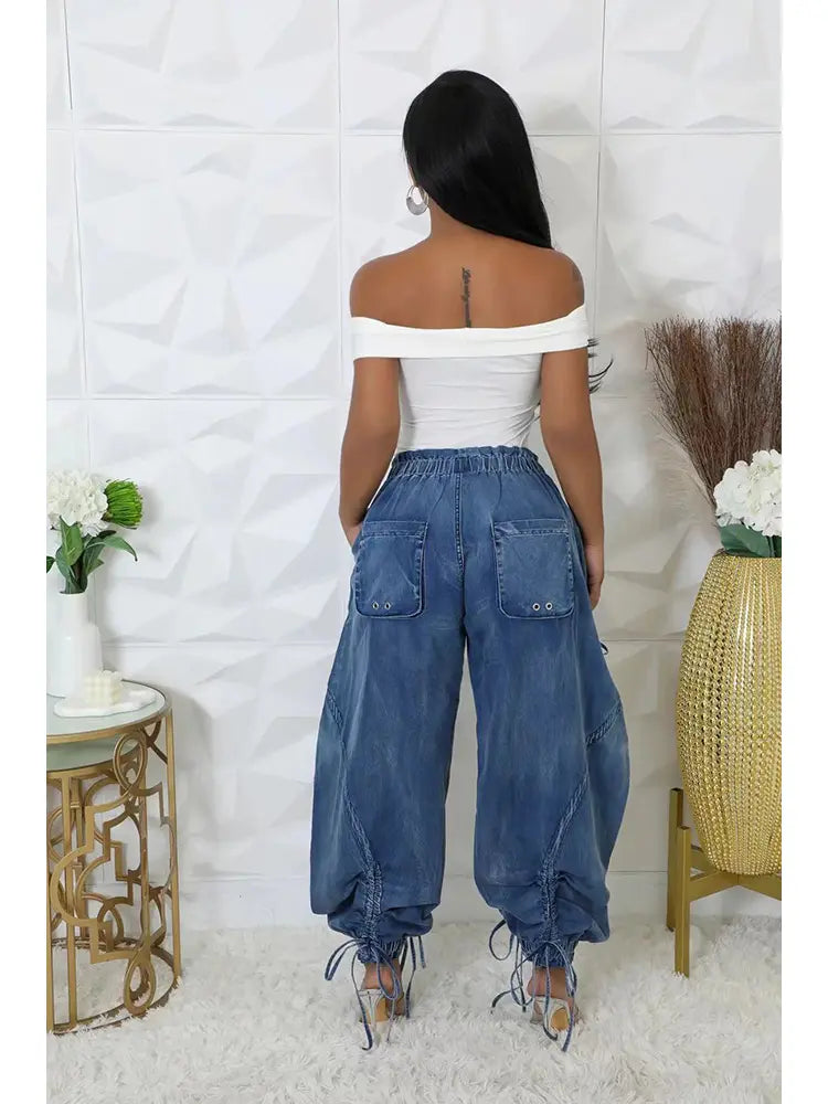 Adjustable Waist Denim Pants