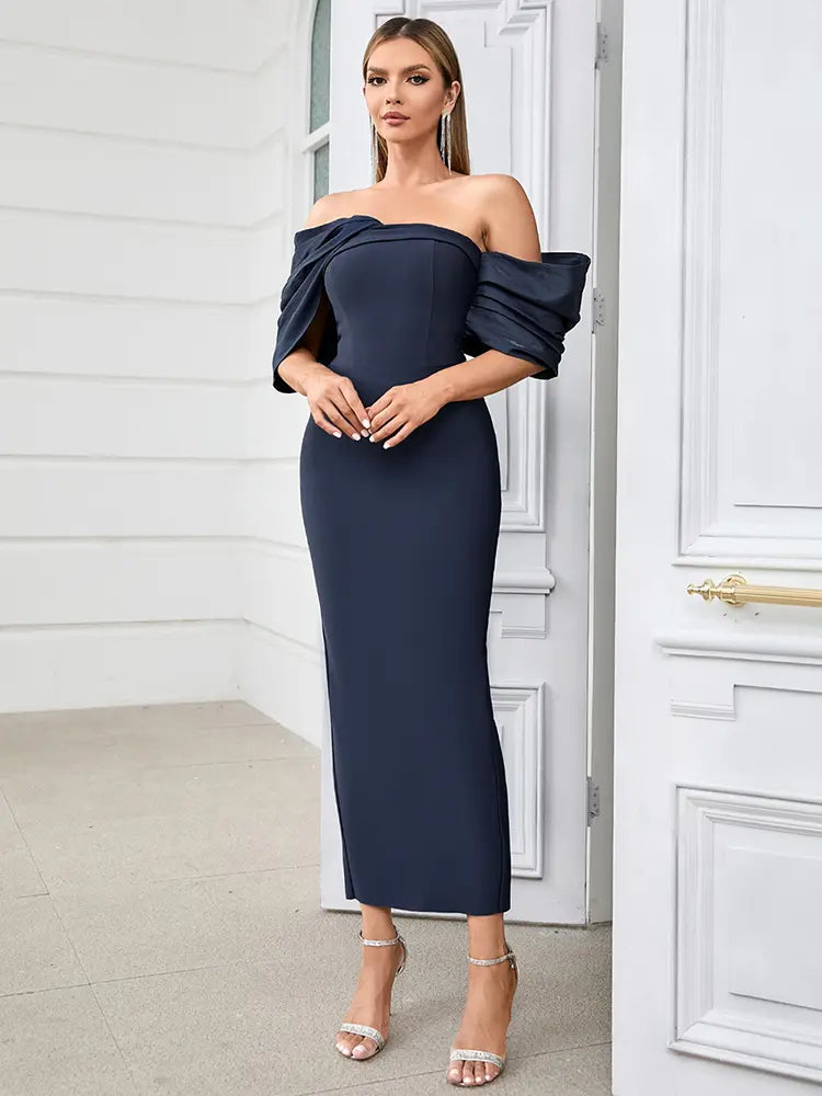 Vestido de Noche Bodycon con Pliegues Sexy