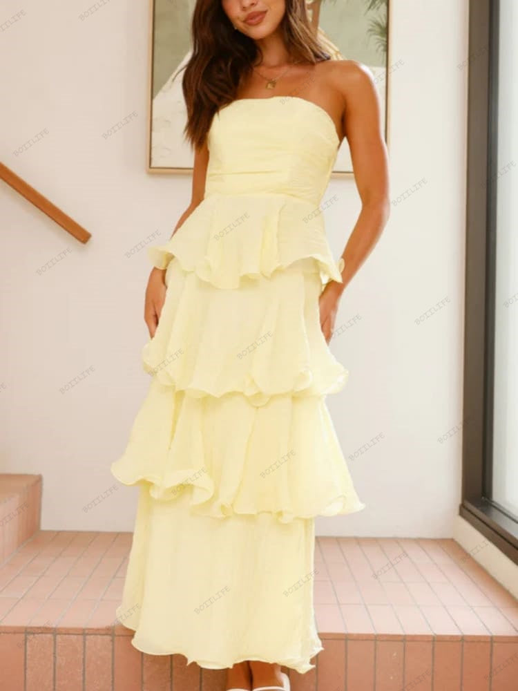 Sexy Chic Trägerloses Rückenausgeschnittenes Stufen-Midi-Kleid