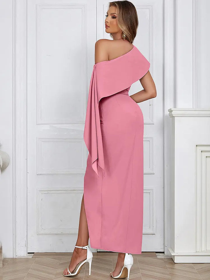 Chic Asymmetrical Shoulder Long Dress