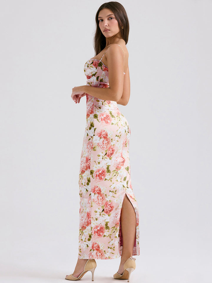 Pink Peony Satin Maxi Dress