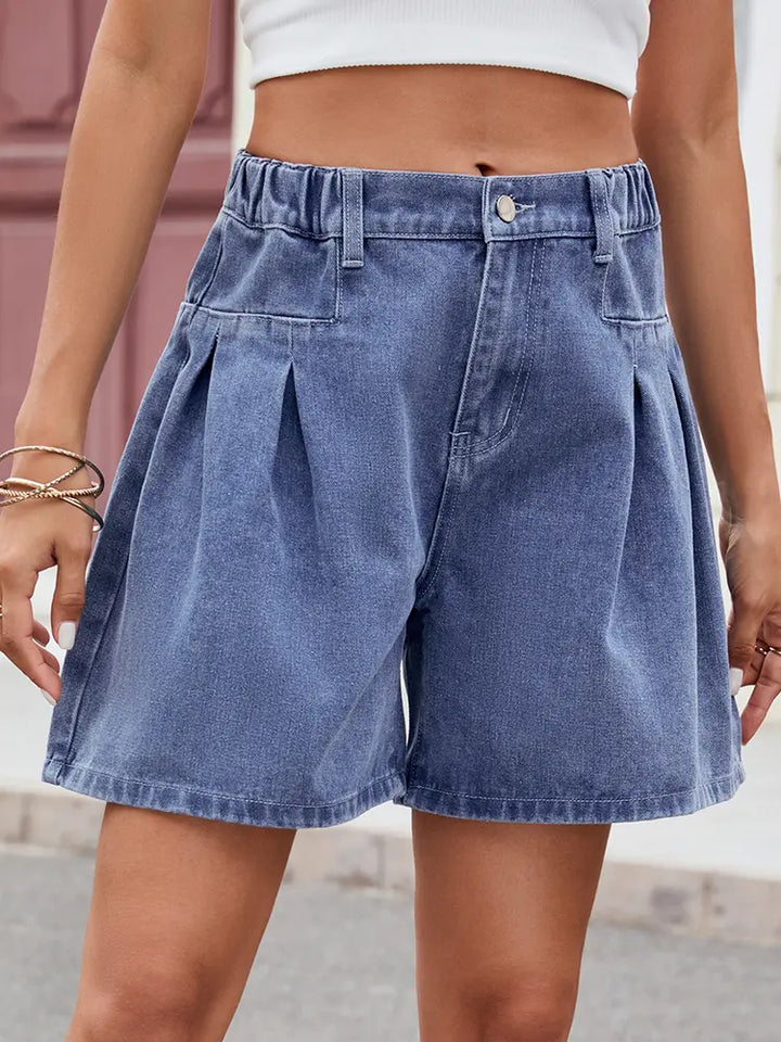 Shorts in Denim Relaxati con Vita Elastica