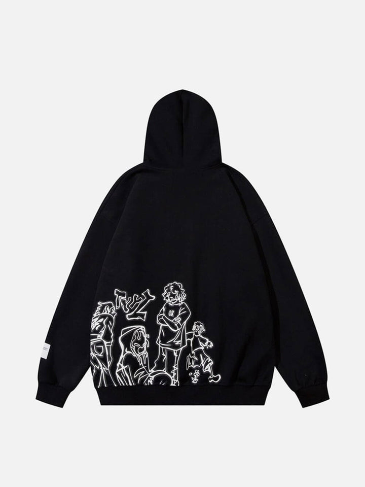 Cartoon Line Character Print Hoodie