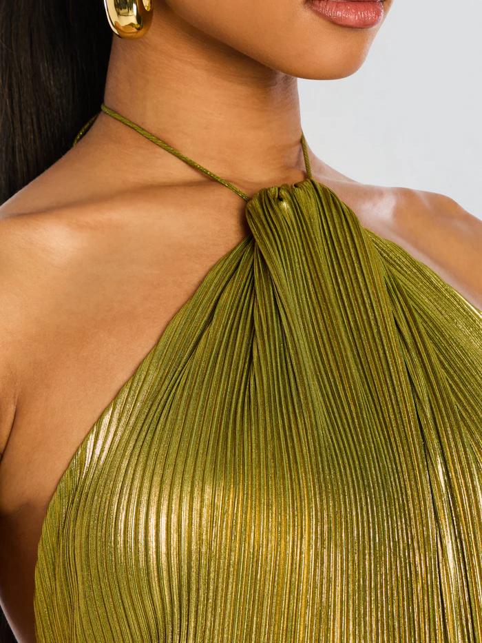 Thalia Metallic Peridot Maxikjole