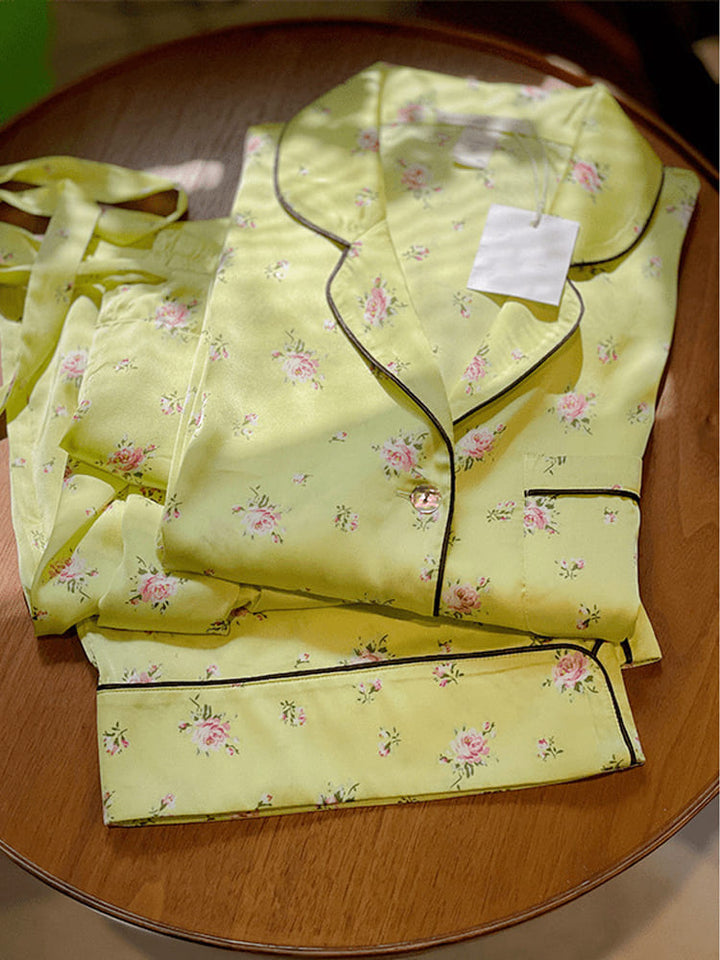 Ensemble de pyjama à manches longues à fleurs vert fluo