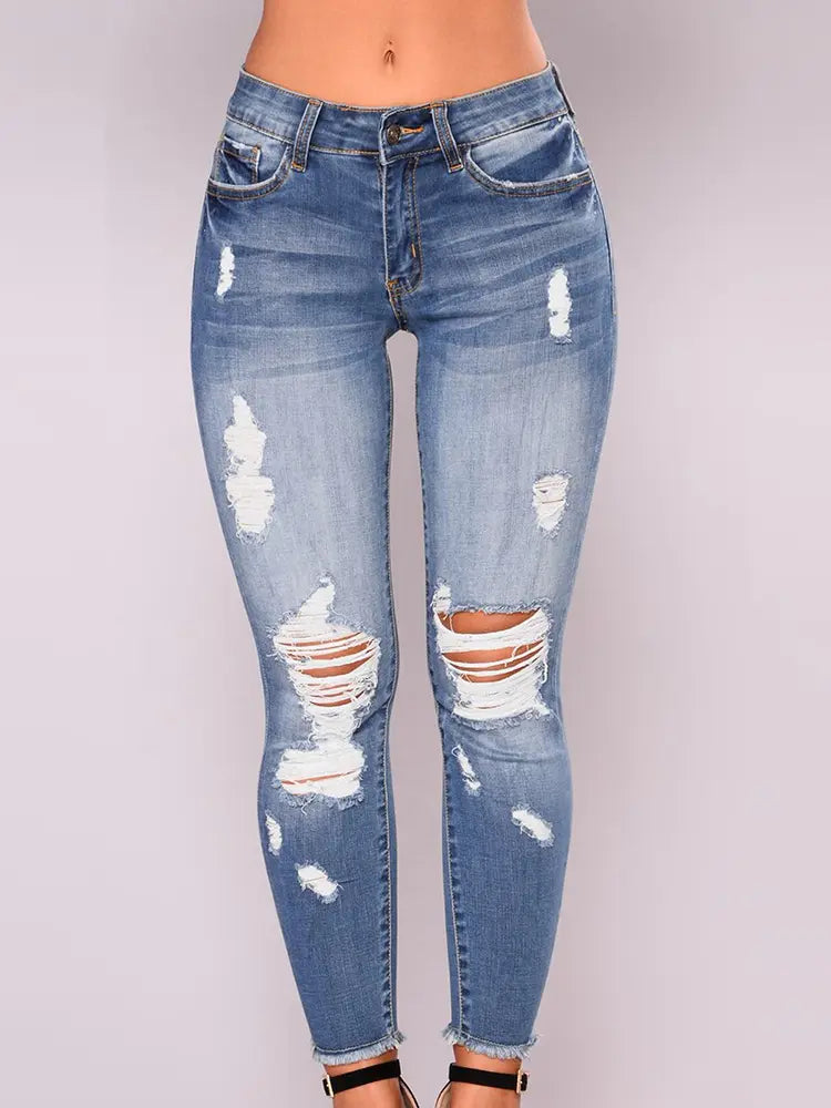 Jeans skinny elastici cu talie înaltă