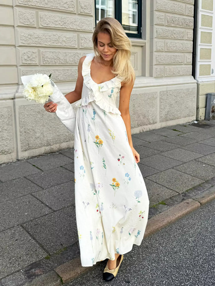 Ivory Floral Elegance Maxi Dress