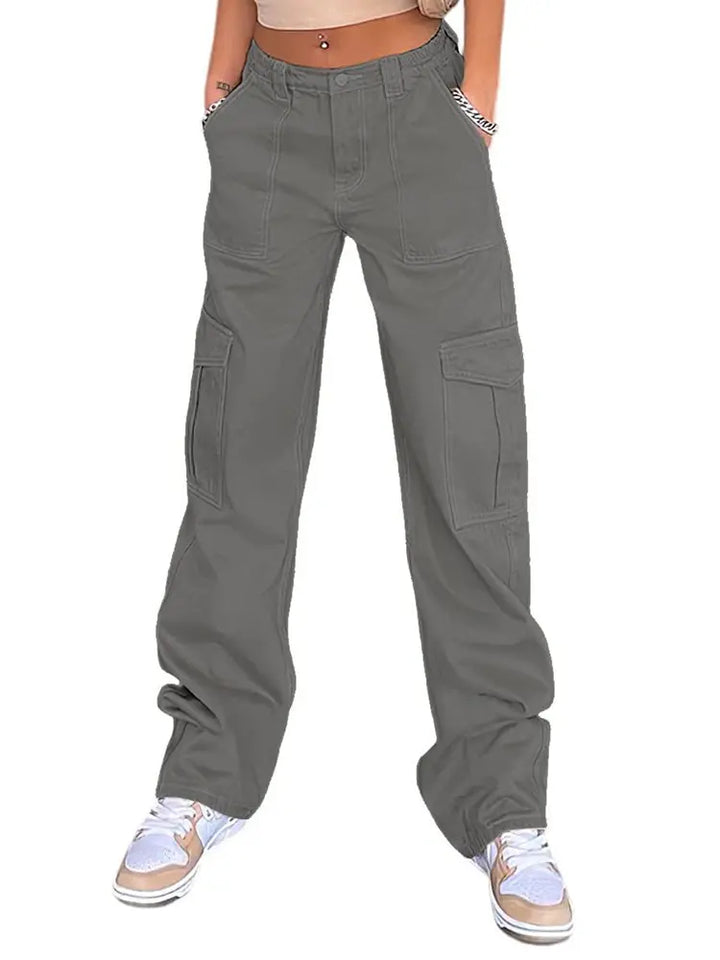 Pantaloni cargo slim a vita alta