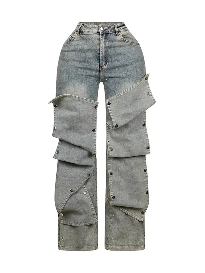 Detachable High-Waist Denim Pants