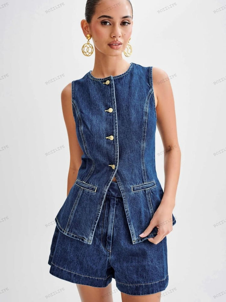 Button-Up na Denim na Short