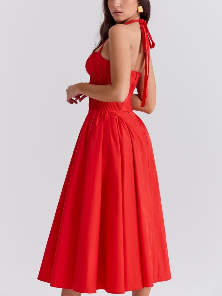 Vestido Midi Halter Vermelho Sem Costas