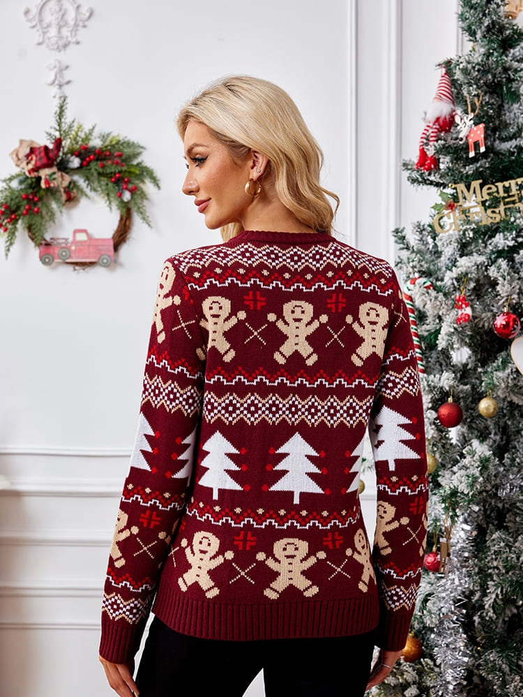 Casual Crewneck broderad tröja – Gingerbread Man