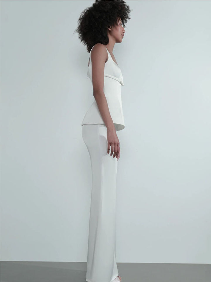Bílé kalhoty s širokými nohavicemi a peplum set