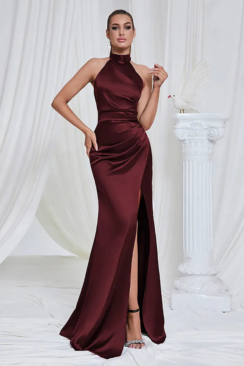 Halter Backless Slit Long Dress