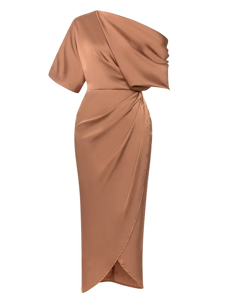 Asymmetrical Ruched Front Slit Dress