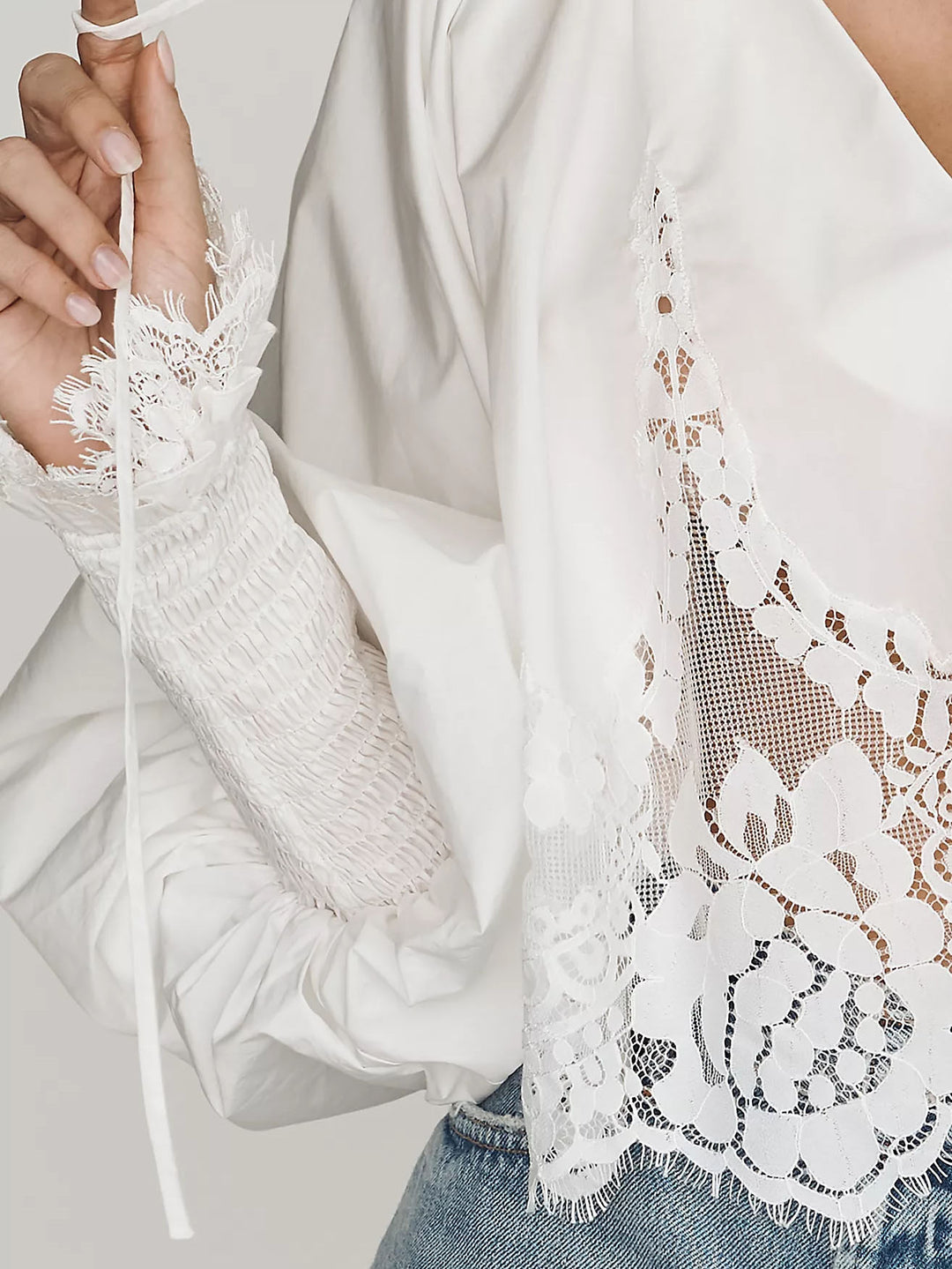 Lace Inset Long-Sleeve Blouse