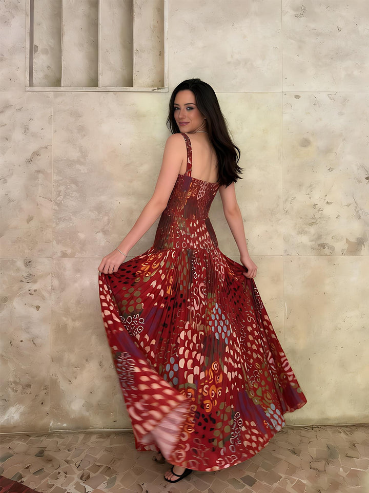 Vintage Print Sleeveless Maxi Dress