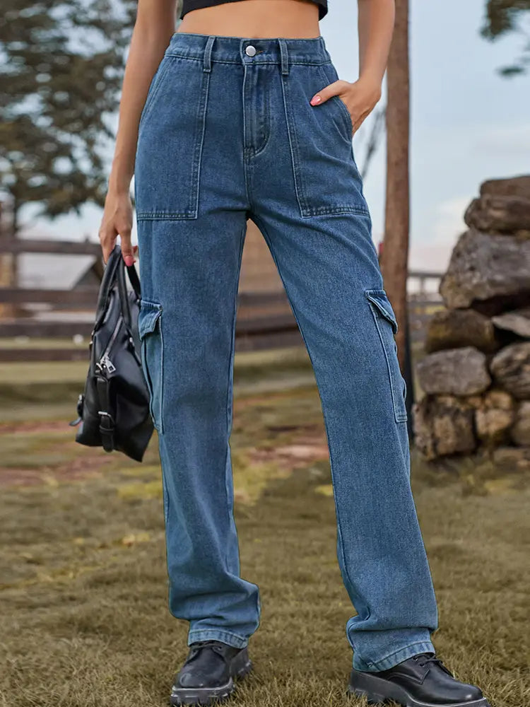 Pantalons en denim utilitaires à taille élastique