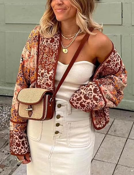 Floral Patchwork Print Drop Shoulder Jacket