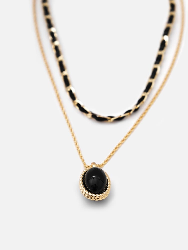 Onyx & Gold Hoop Gemstone halskæde