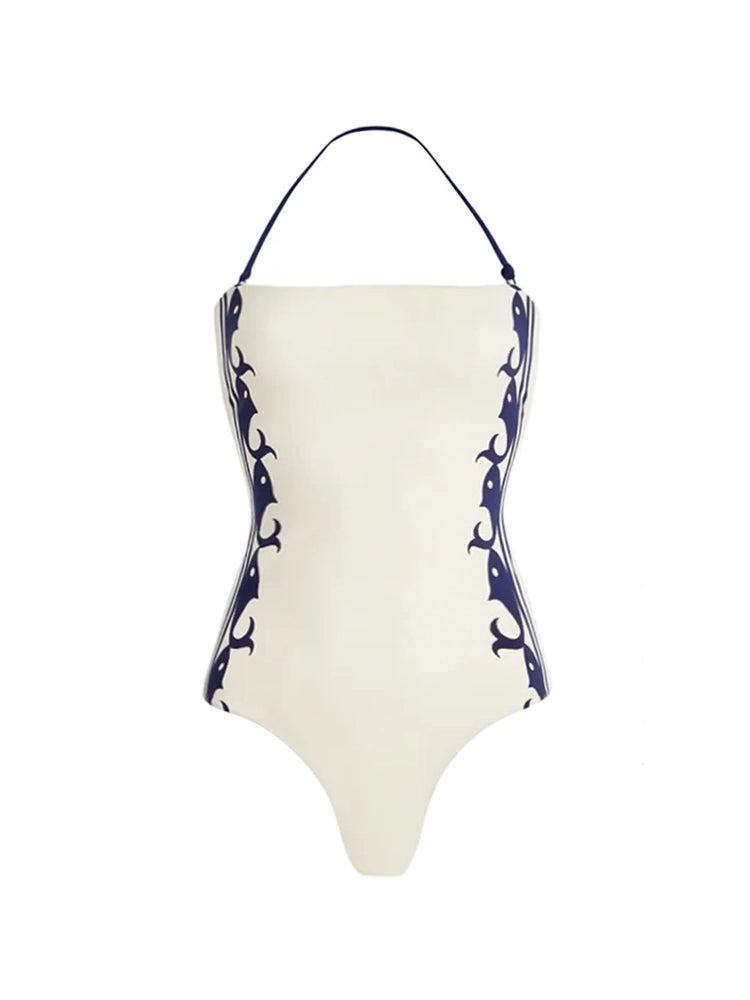 Set ng Navy Style na Isang Pirasong Swimsuit