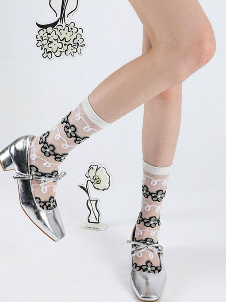 Adorable Printed Crystal Sheer Stockings