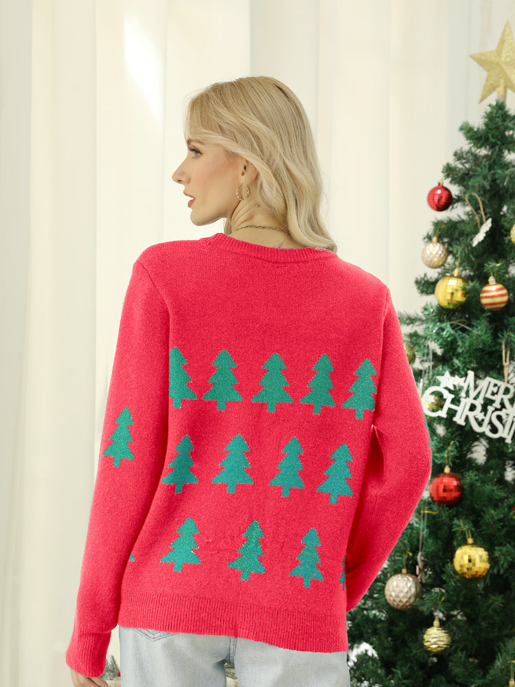 Maglione lavorato a maglia con albero di Natale con paillettes scintillanti