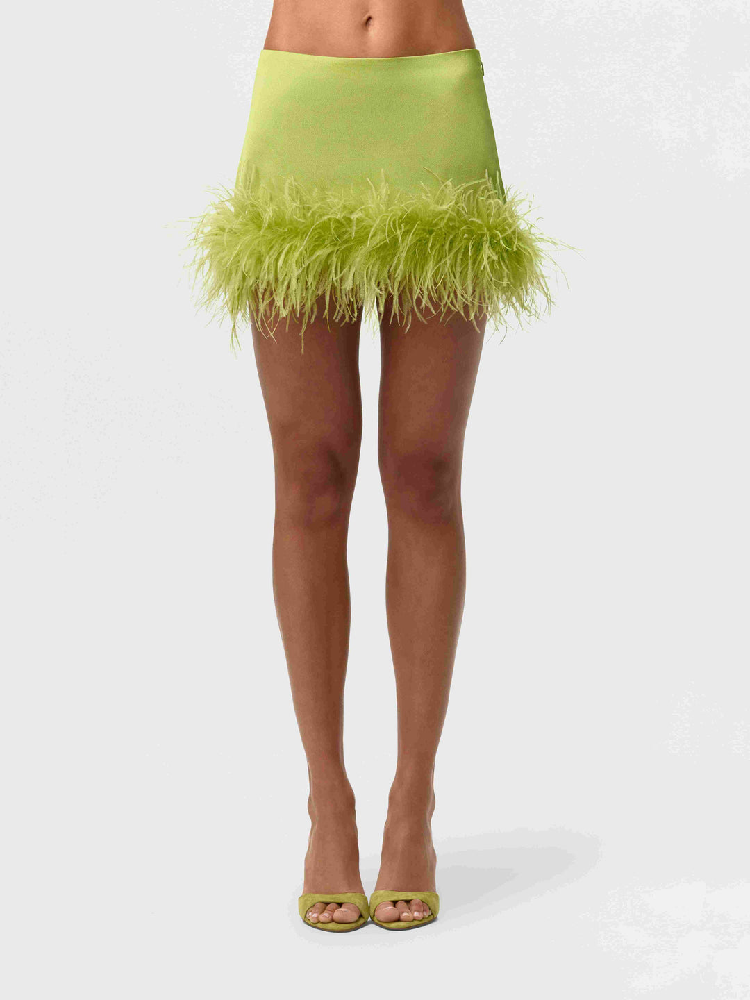 Chiffon Cape Crop Top & Satin Feather Mini Skirt