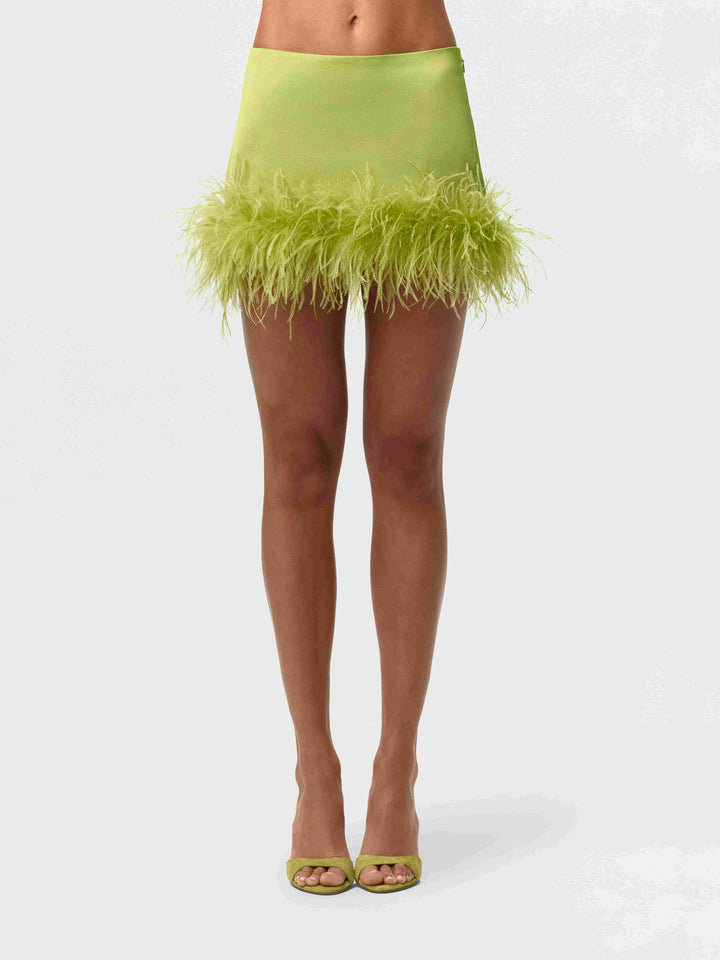 Chiffon Cape Crop Top & Satin Feather Mini Skirt