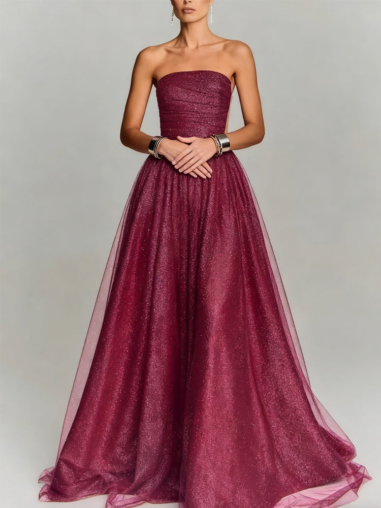 Ruched Mesh Long Evening Dress