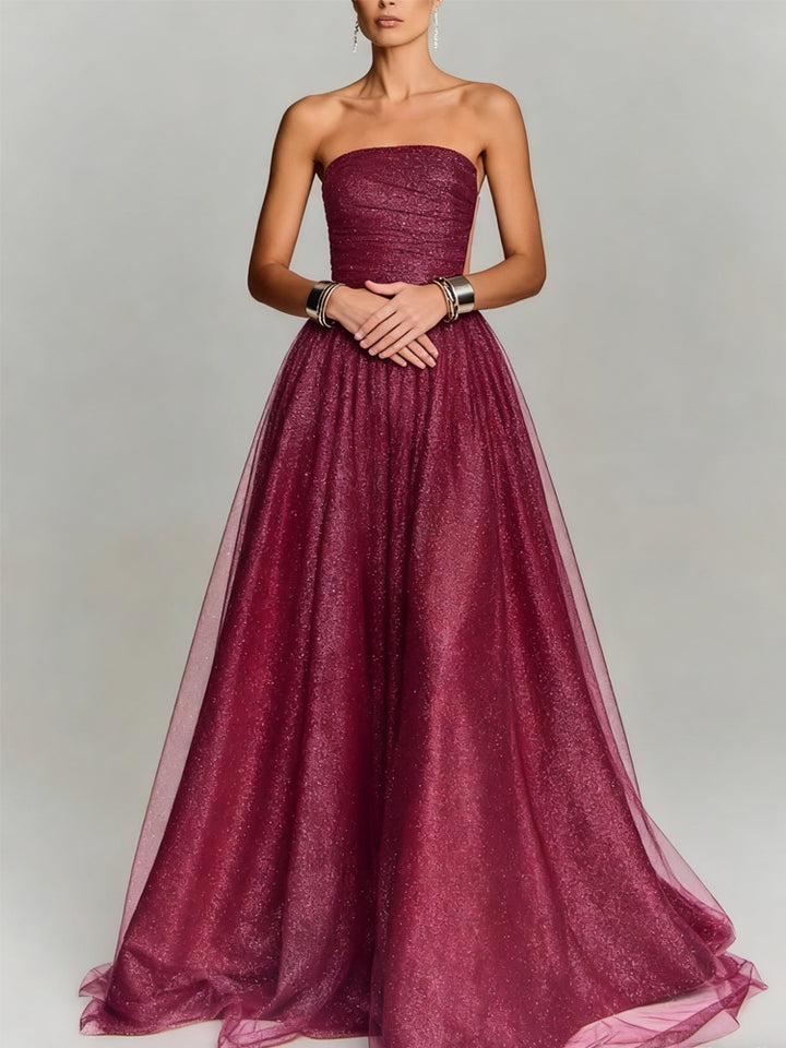 Ruched Mesh Long Evening Dress