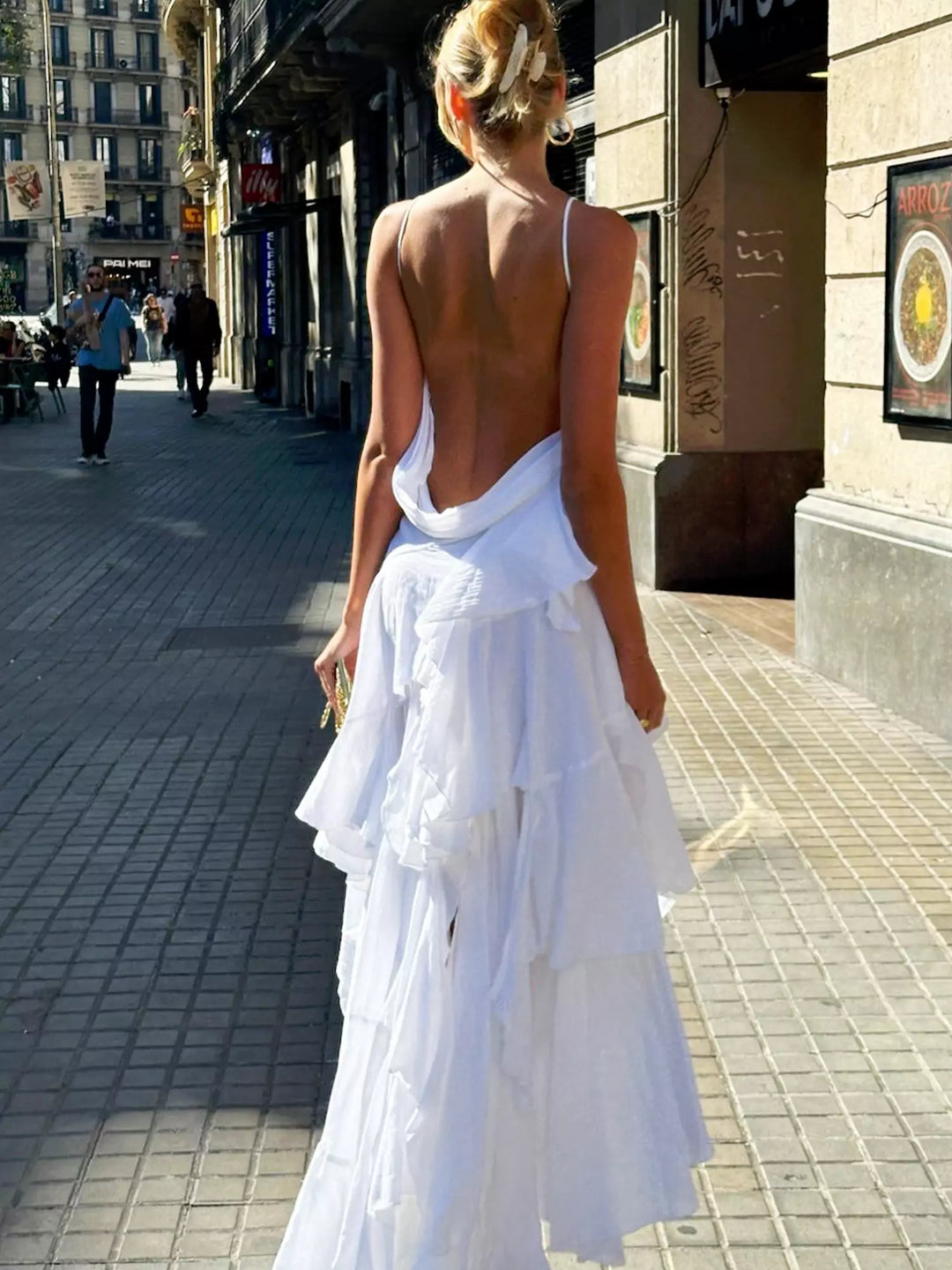 Vestido en cascada etéreo - Ángel Blanco (100% algodón)