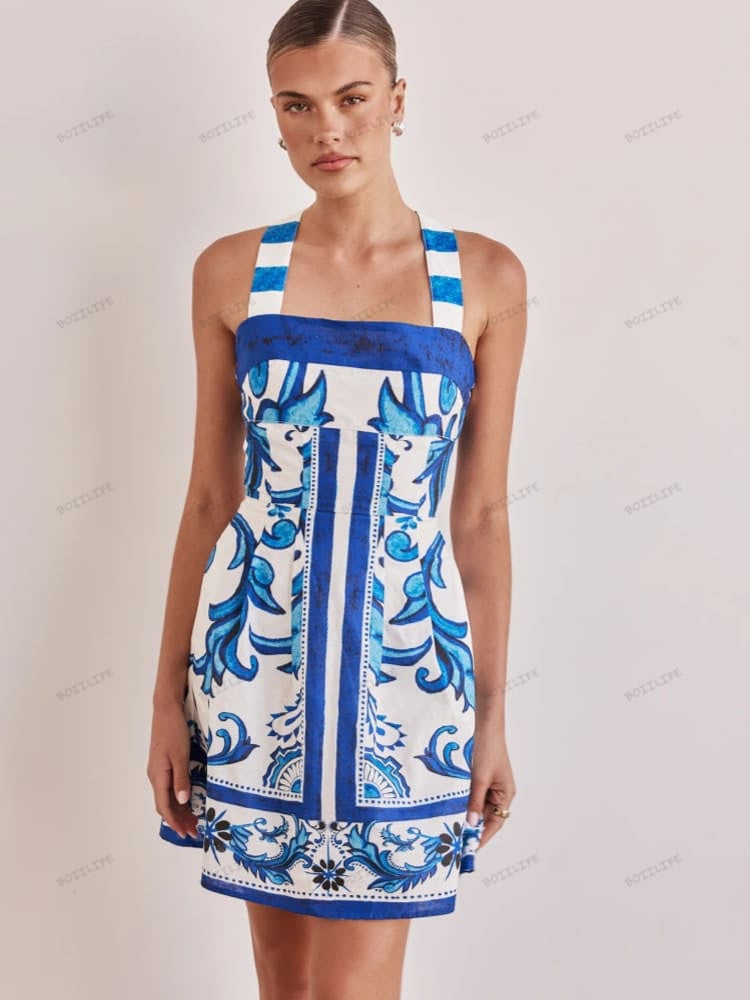 Trendy Casual Printed Spaghetti Strap Mini Dress