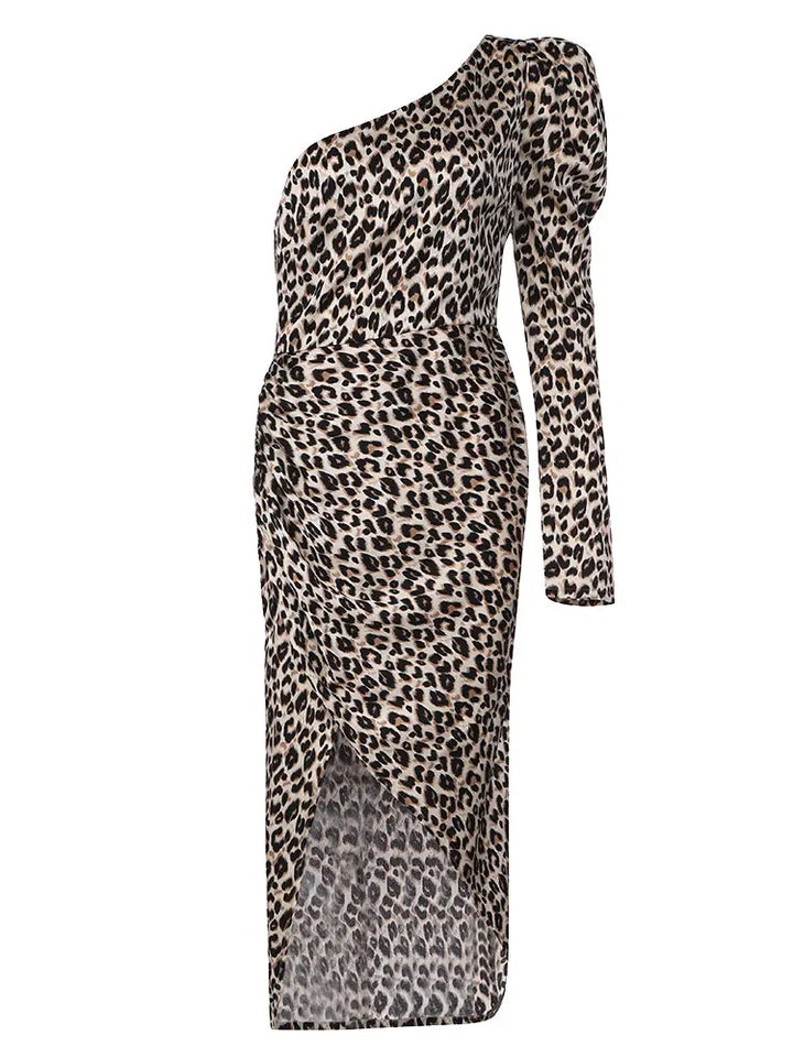 Sexy schulterfreies Leopardenmuster-Kleid