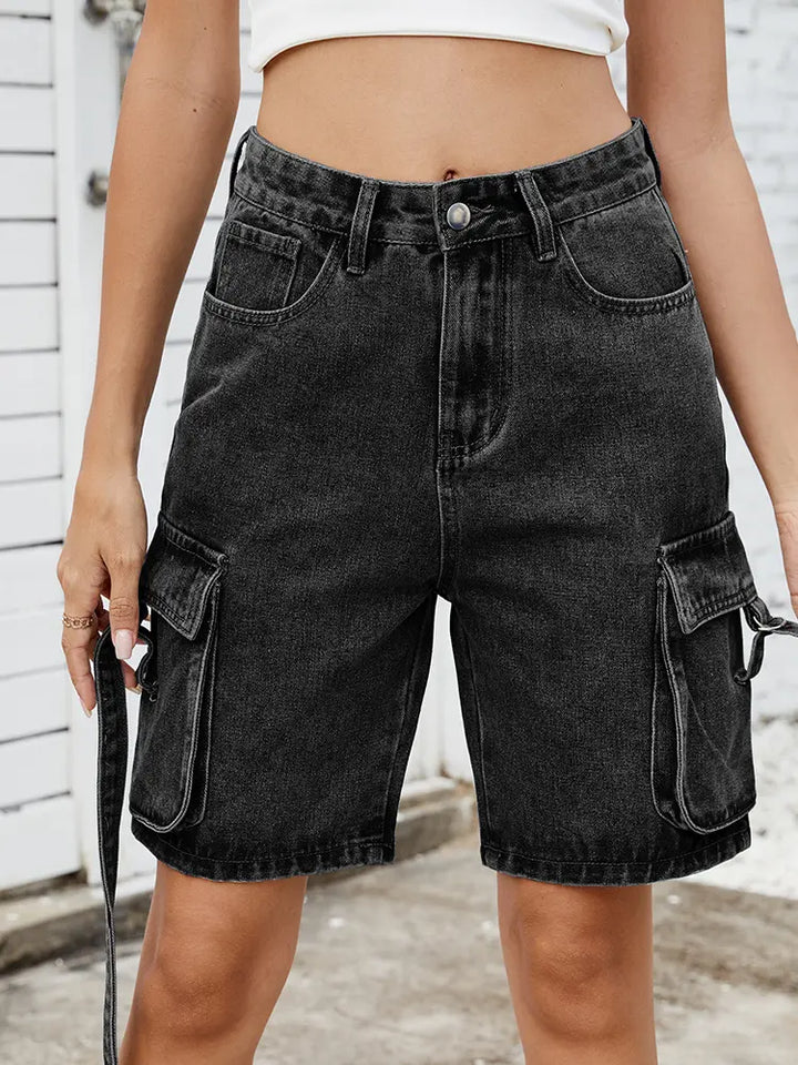 Trendy sommar tvättade cargo shorts