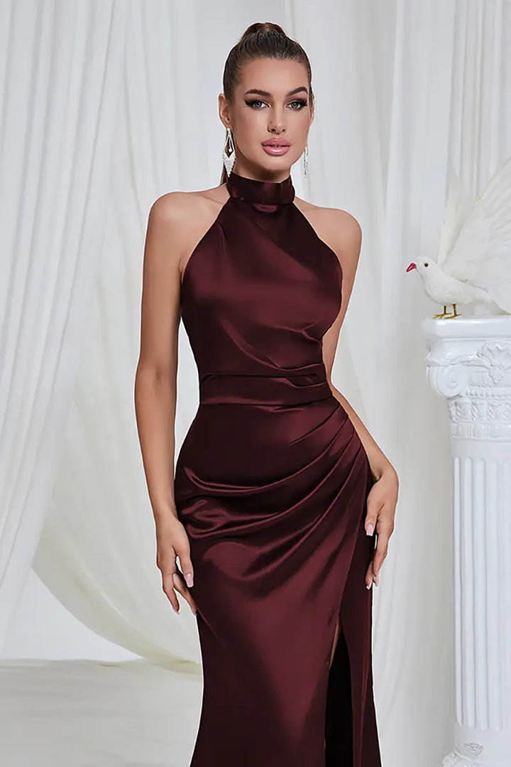 Halter Backless Slit Long Dress