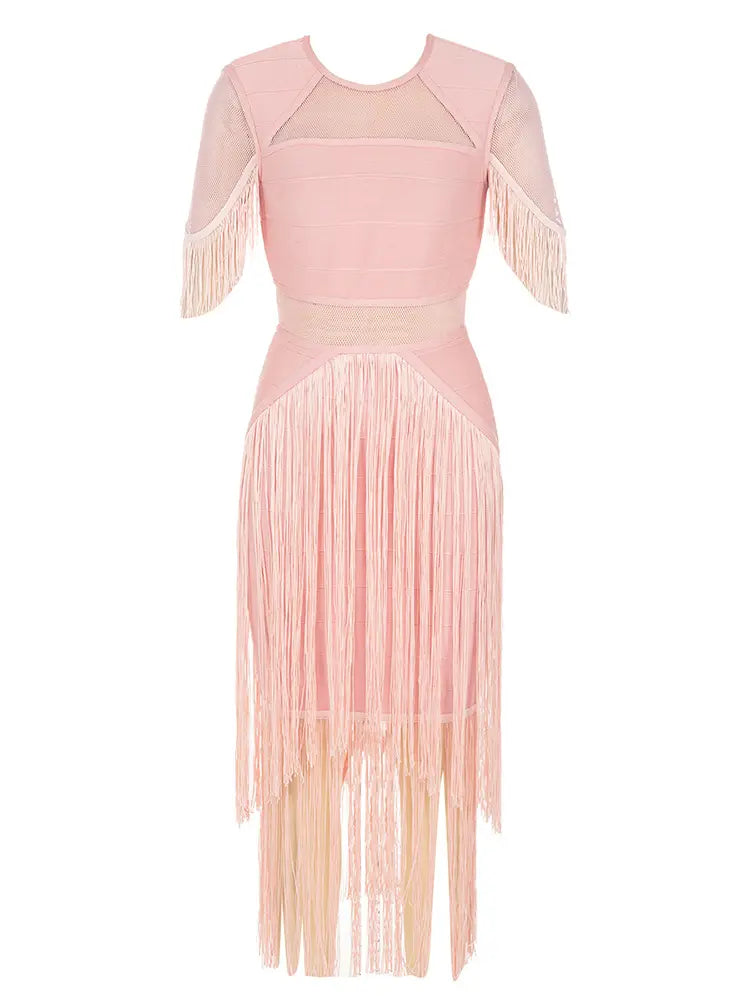 Mesh Fringe Bandage Dress