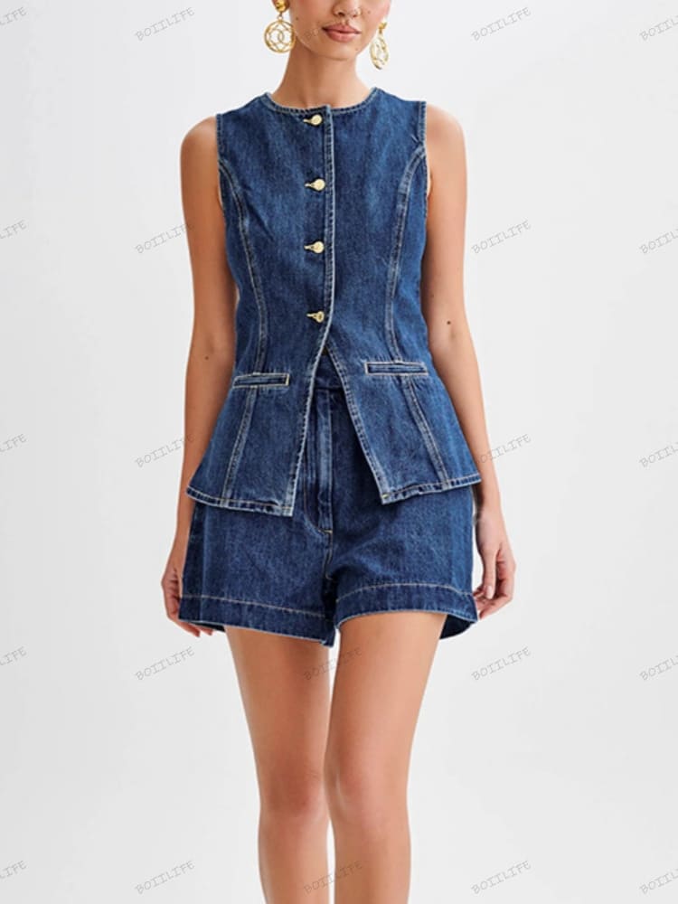 Button-Up na Denim na Short