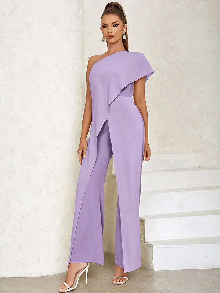 Sexy Eén-Schouder Holle Rug Jumpsuit