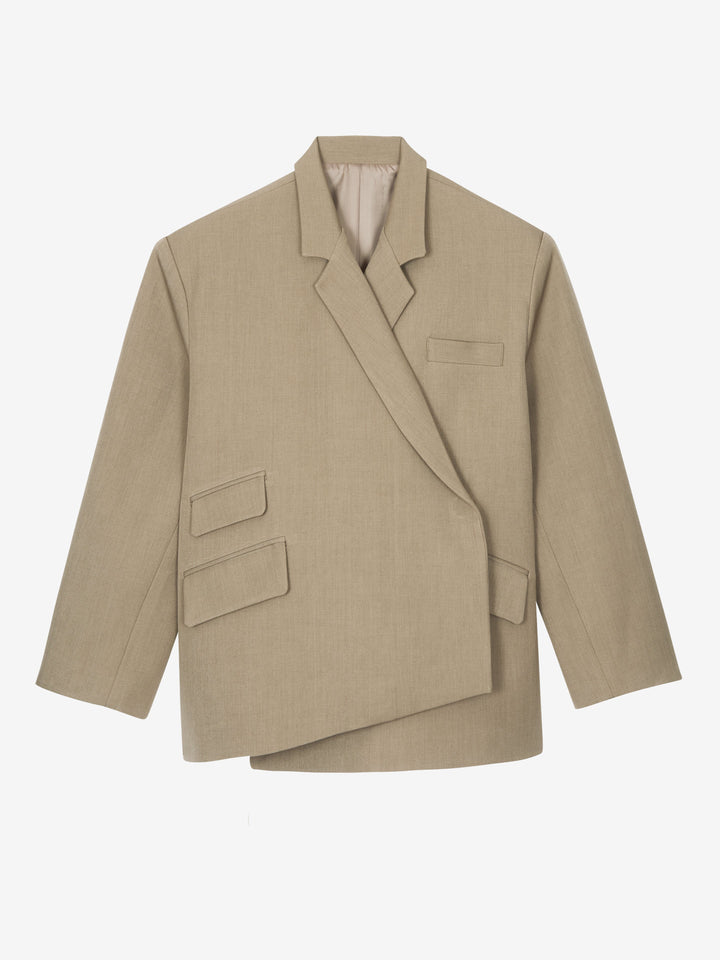 Taupe Mélange Boxy Wrap Blazer