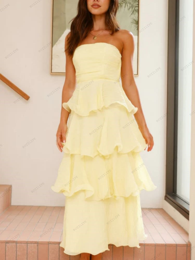 Sexy Chic Trägerloses Rückenausgeschnittenes Stufen-Midi-Kleid