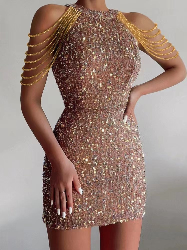 Kristallkettchen Neckholder Paillettenkleid