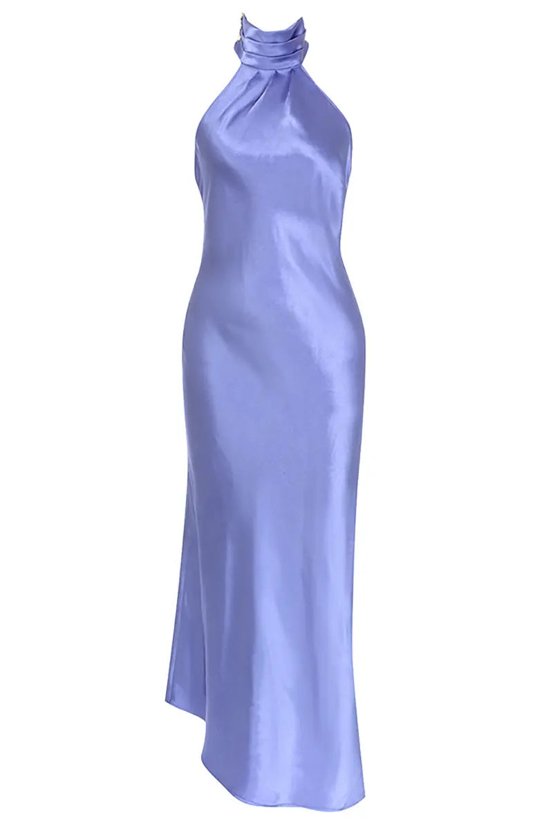 Minimalist Sleeveless Halter Satin Dress