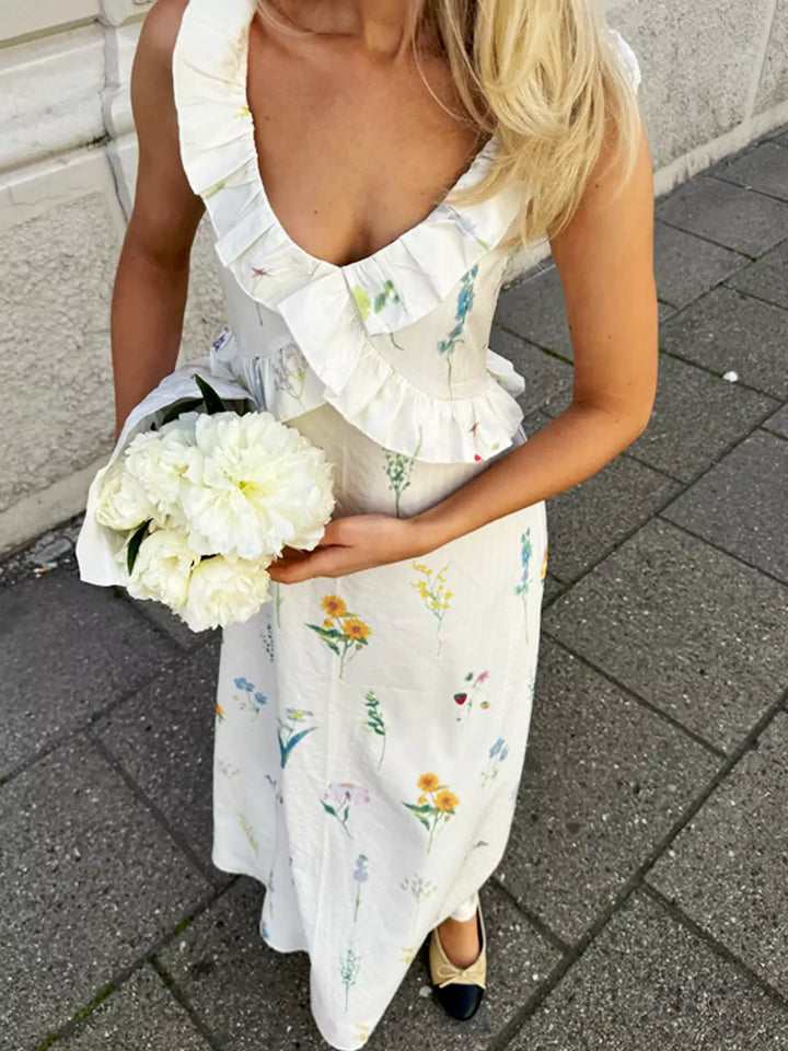 Ivory Floral Elegance Maxi Dress