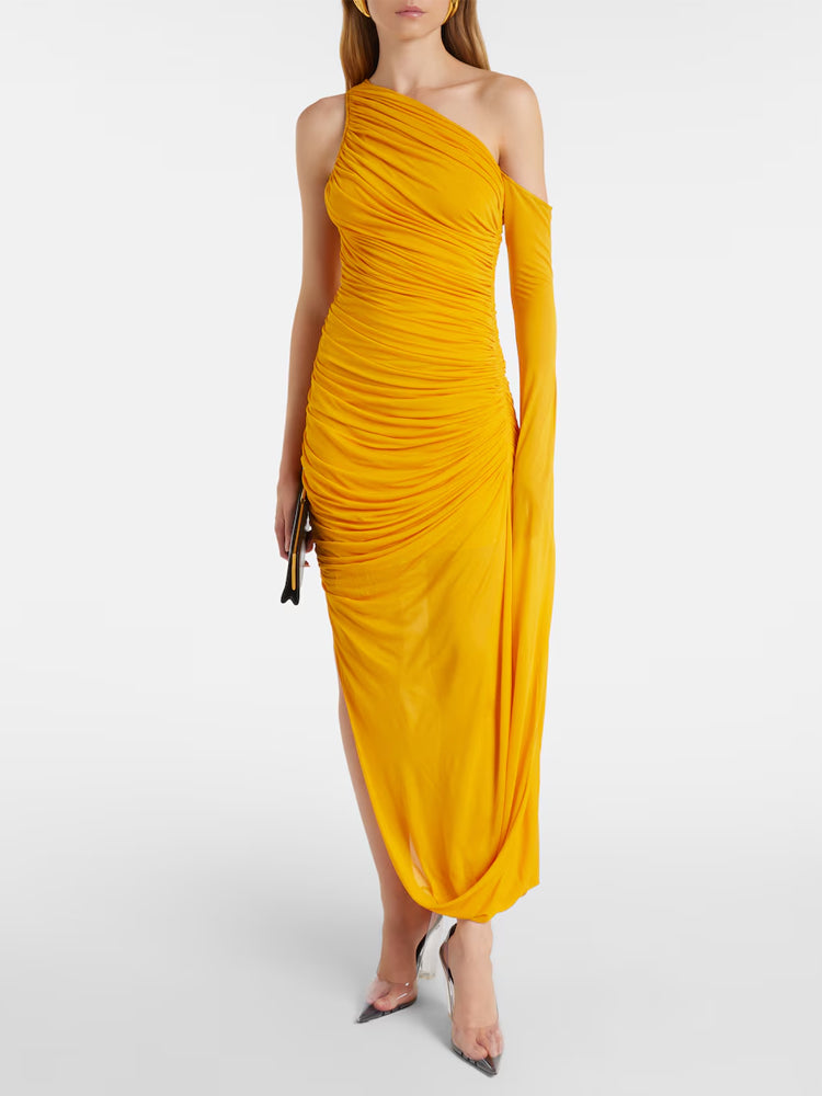 One-Shoulder Draped Knit Maxi Dress