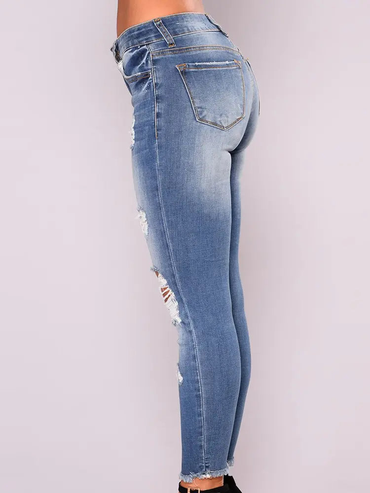 Jeans skinny elastici cu talie înaltă