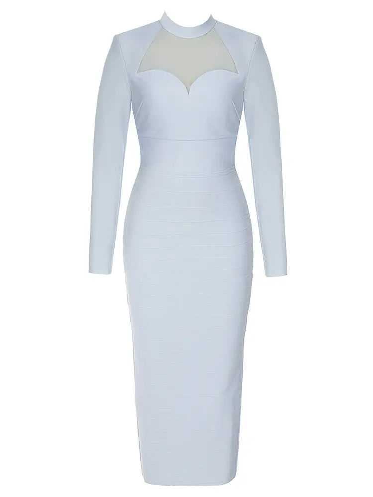 Mesh Panel Long-Sleeve Bandage Dress