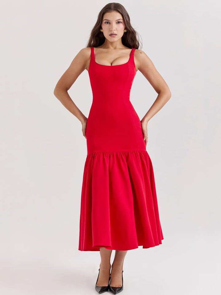 Sexy Low-Waist Bodycon Midi Dress - Scarlet Red