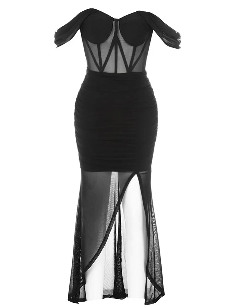 Sexy One-Shoulder Sheer Back Dress