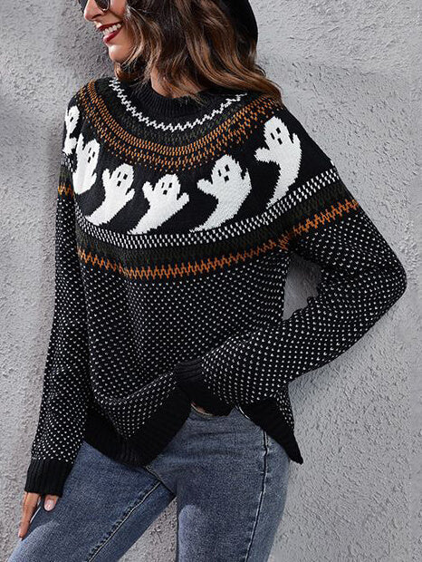 Halloween Ghost Retro Polka Dot Langarmpullover